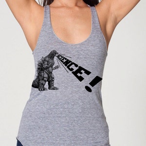 Womens Godzilla Science racerback tank top Aamerican Apparel or Bella Canvas athletic gray available in XS, S, M, L WorldWide Shipping image 2