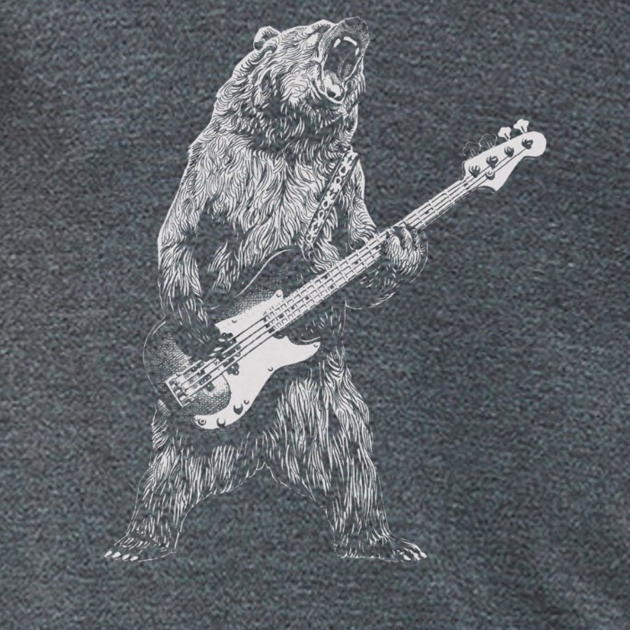 Bear playing bass guitar shirt | mens animal playing guitar tshirt | music tee | mens graphic t shirts