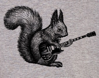 squirrel playing guitar - vintage illustration tshirt - kids funny animal shirt - animal print kids tee - funny tshirts -