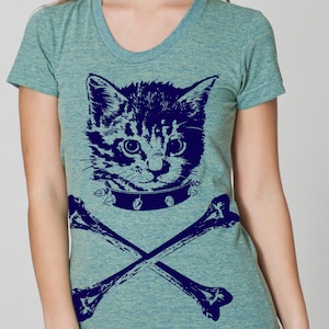 womens kitten crossbones, punk kitty cat print- available in S, M, L , XL WorldWide Shipping