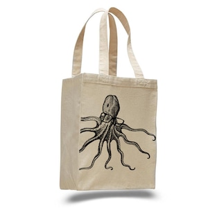 Octopus wearing glasses- cotton canvas natural tote bag