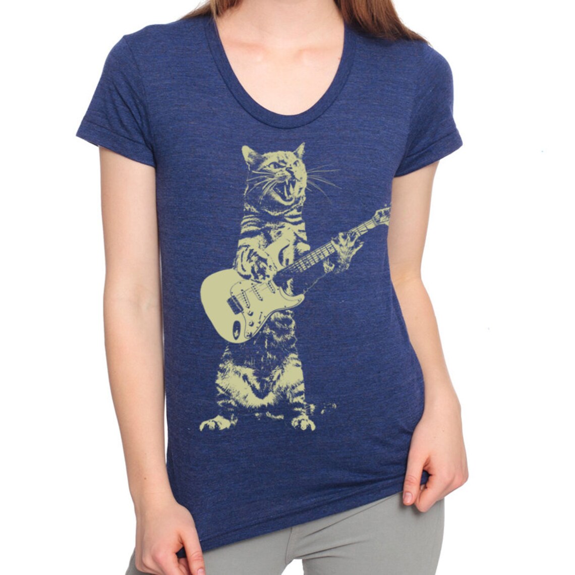 Cat playing guitar shirt womens rock & roll cat tshirt | Etsy