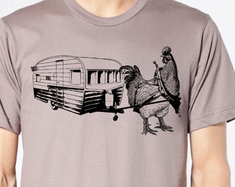 Mens urban chicken with trailer-  Organic american apparel cinder- available in s, m, l, xl, xxl- WorldWide Shipping