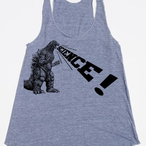 Womens Godzilla Science racerback tank top -Aamerican Apparel or Bella Canvas athletic gray - available in XS, S, M, L WorldWide Shipping