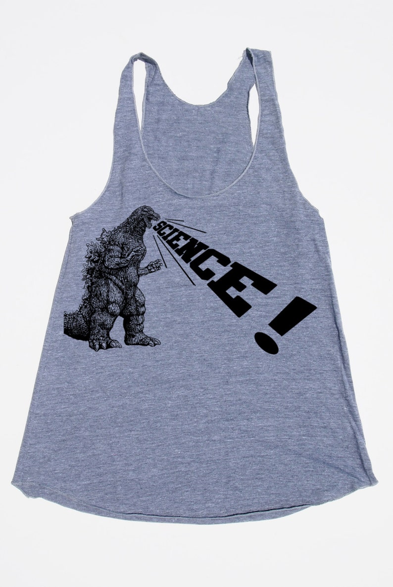 Womens Godzilla Science racerback tank top Aamerican Apparel or Bella Canvas athletic gray available in XS, S, M, L WorldWide Shipping image 1