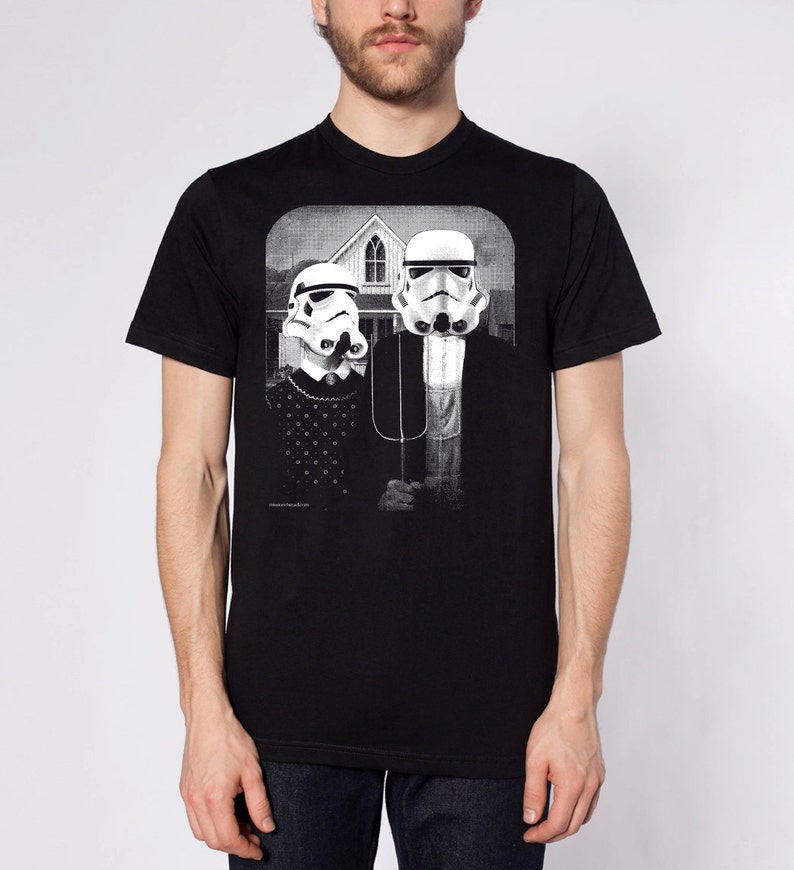 Star Wars shirt, Storm Trooper funny parody t-shirt, American Gothic StarWars mens tshirt, birthday gift for him, mens graphic tee Black