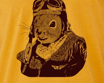Flying Squirrel Pilot T-Shirt: Vintage Aviation Animal Graphic