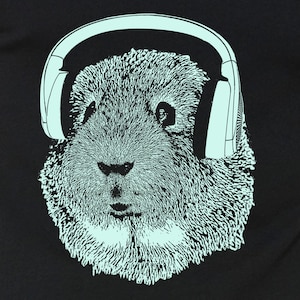 Guinea Pig Wearing Headphones Shirt, Men&#39;s Music Lover Tshirt, Hipster Animal Tees, Screenprint Graphic Apparel