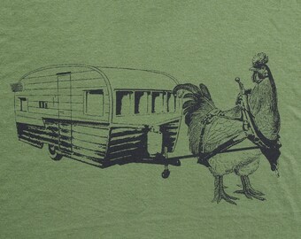 Mens urban chicken with trailer-  american apparel olive green- available in S, M, L, XL, XXL- WorldWide Shipping