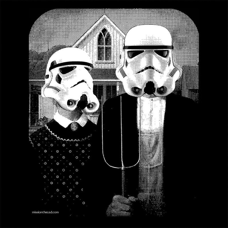 star wars American Gothic parody on mens t shirt american apparel black, available in S,M, L ,XL, 2XL, worldwide shipping image 1