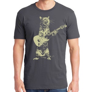 Cat playing guitar shirt mens cat playing guitar tshirt music tee mens graphic t shirts Charcoal