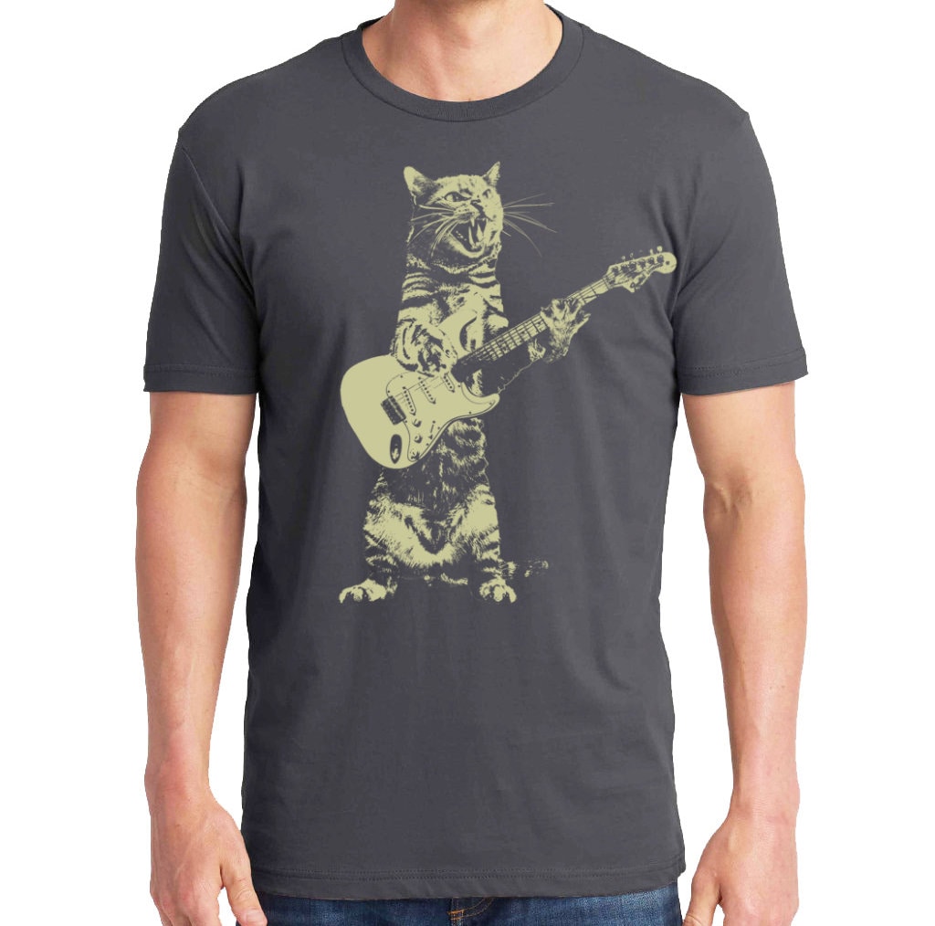 Cat playing guitar shirt mens cat playing guitar tshirt | Etsy