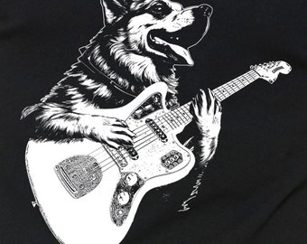 Dog Playing Guitar Men's Tshirt- Funny Canine Musician Apparel, Rock and Roll Clothing, Music Tee