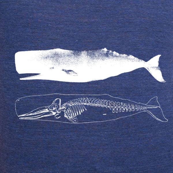 womens whale and skeleton shirt- Bella Canvas tri blend navy- available in s,m, l, xl -WorldWide Shipping