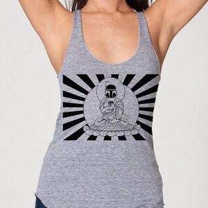 Womens Boba Fett Buddha Star Wars tank top american apparel athletic gray available in XS,S, M, L WorldWide Shipping image 2