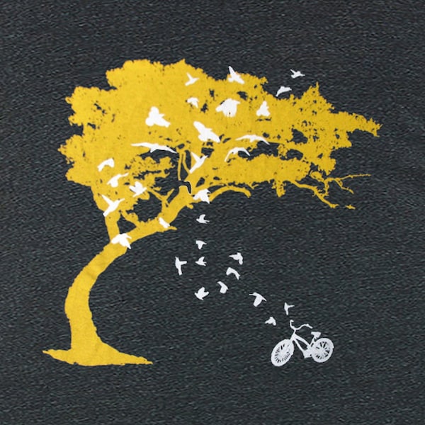 womens bicycle birds and tree- American Apparel or Bella Canvas heather black scoop neck t shirt- available S- XL- Worldwide Shipping