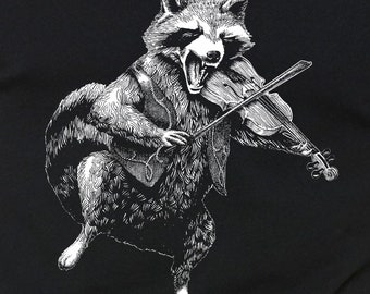 Raccoon Fiddle Graphic T-Shirt: Trash Panda Violin Men's Music Tee