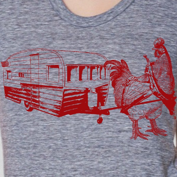 womens chicken with trailer American Apparel or Bella Canvas athletic gray- available in S, M, L , XL WorldWide Shipping