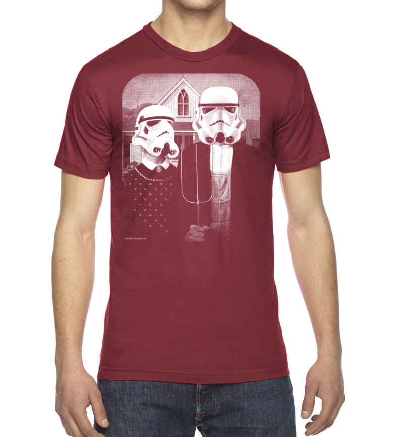 Star Wars shirt, Storm Trooper funny parody t-shirt, American Gothic StarWars mens tshirt, birthday gift for him, mens graphic tee Cranberry
