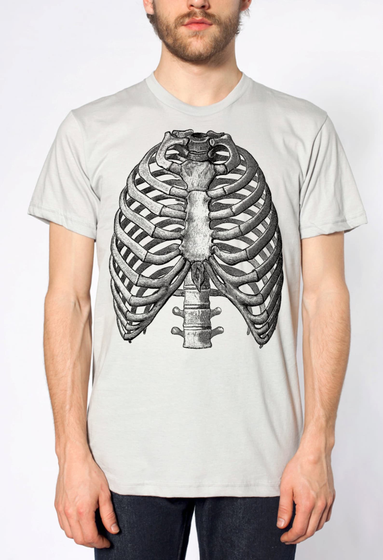 Mens Vintage Ribs Anatomy T Shirt American Apparel Silver Etsy