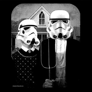 Star Wars American Gothic parody on mens t shirt- american apparel black, available in S,M, L ,XL, 2XL,  worldwide shipping