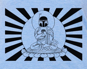 Womens Boba fett buddha Star Wars t shirt - American Apparel or Bella Canvas blue tri blend - available in S-XXL, WorldWide Shipping