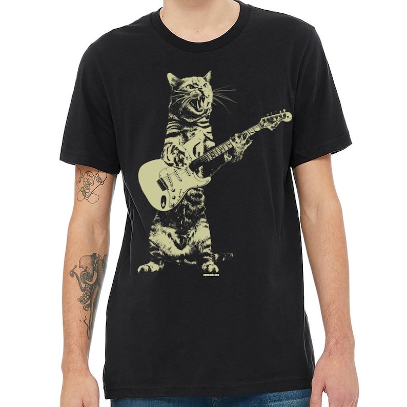 Cat Playing Guitar Shirt Mens Cat Playing Guitar Tshirt - Etsy Singapore