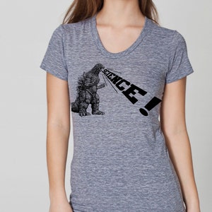 Womens Godzilla Science t shirt Bella Canvas athletic gray available in S, M, L , XL WorldWide Shipping image 2