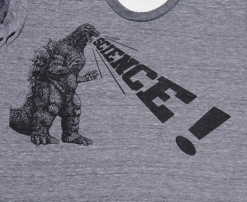 Womens Godzilla Science t shirt Bella Canvas athletic gray available in S, M, L , XL WorldWide Shipping image 1