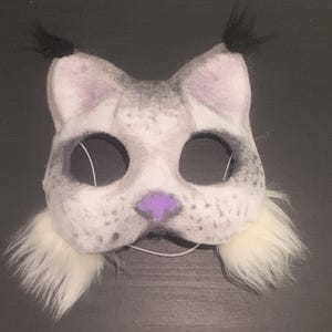 Snow Leopard Cat Therian Mask with Faux Fur and Felt Details