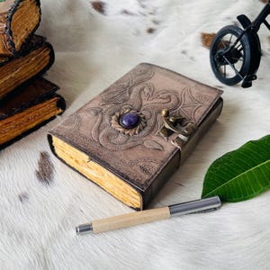 DND Leather Journal 200 Pages , Double Dragon Blank Spell Book Of Shadows Grimoire Vintage Journals Notebook Handmade Gift For Women