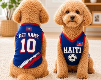 Personalized Haiti Pet Soccer Jersey, Custom Dog Cat Soccer Shirt, Haiti Pet Football Jersey, Puppy Sportswear, Haiti Fan Pet Apparel