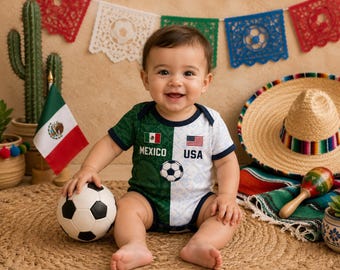 Custom Mexico USA Baby Bodysuit, Half Mexican Half American Soccer Jersey Romper, Custom Name Number Infant Outfit,Heritage Baby Shower Gift