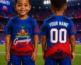 Ensemble personnalisé de maillots de football pour enfants d'Haïti, tenue de football personnalisée avec nom et numéro, chemise et short de fan Grenadye Alaso Haïti pour garçons