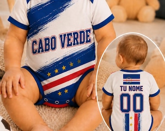 Personalized Cabo Verde Baby Bodysuit, Custom Name Number Cape Verde Soccer Onesie, Football Fan Baby Gift, Infant Game Day Outfit