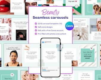 Beauty Instagram Carousel Template: Skincare & Makeup (Canva Editable, Digital Download