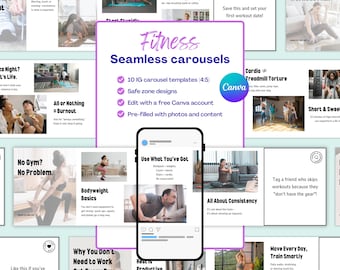 Fitness Instagram Carousel Template: Canva Editable Social Media Posts (Digital Download)