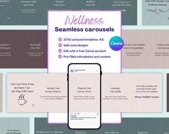 Wellness Instagram Carousel Template: Canva Editable Social Media Posts (Digital Download)