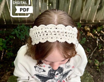 Crochet Headband Pattern PDF, Easy Beginner Headband, Boho Lace Crochet Headband, Tie Headband Tutorial, Digital Download