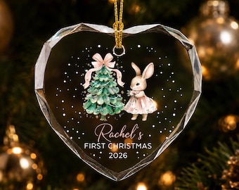 Adorno navideño para niña, adorno personalizado de conejito para la primera Navidad, recuerdo personalizado para el árbol, regalo navideño para recién nacidos