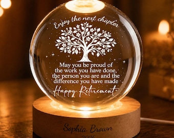 Lámpara de noche personalizada para jubilación, lámpara de árbol con nombre personalizado, regalo de feliz jubilación para compañero de trabajo, profesor o enfermera.