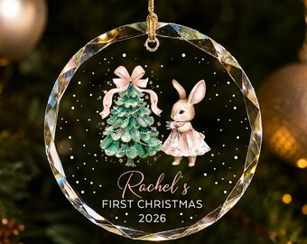 Adorno navideño para la primera Navidad del bebé, adorno personalizado de conejito para el árbol de Navidad, recuerdo con nombre personalizado, regalo de Navidad para niña