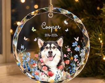 Adorno conmemorativo para perros, recuerdo navideño personalizado para recordar a tu mascota fallecida, regalo de condolencias personalizado con foto, nombre y años de tu perro.