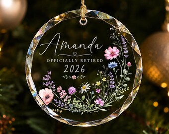 Adorno de cristal para regalo de jubilación, recuerdo de cristal personalizado para jubilado oficial, jubilación de un compañero de trabajo