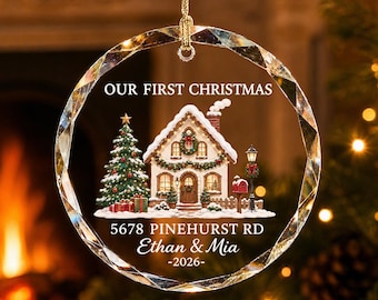 Adorno navideño para casa nueva, recuerdo personalizado de la primera Navidad, regalo personalizado con nombre y dirección de la pareja, decoración de casa de jengibre
