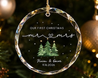 Adorno navideño para la primera Navidad de una pareja, recuerdo navideño para recién casados, decoración romántica para el árbol de Navidad, regalo de aniversario de bodas.