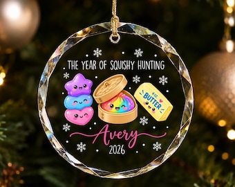パーソナライズされたスクイーズクリスマスオーナメント2026：子供の名前入りオーナメント、話題の餃子スクイーズギフト、女の子のクリスマスギフト、スクイーズ探しの年