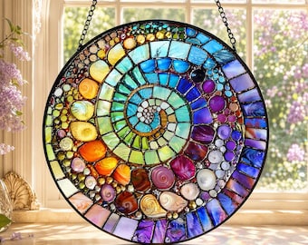 Atrapasueños de vidrio en espiral, 5 diseños inspirados en la naturaleza, adorno para ventana estilo vidriera, decoración de vidrio auténtico, atrapasueños arcoíris, regalo para ella.
