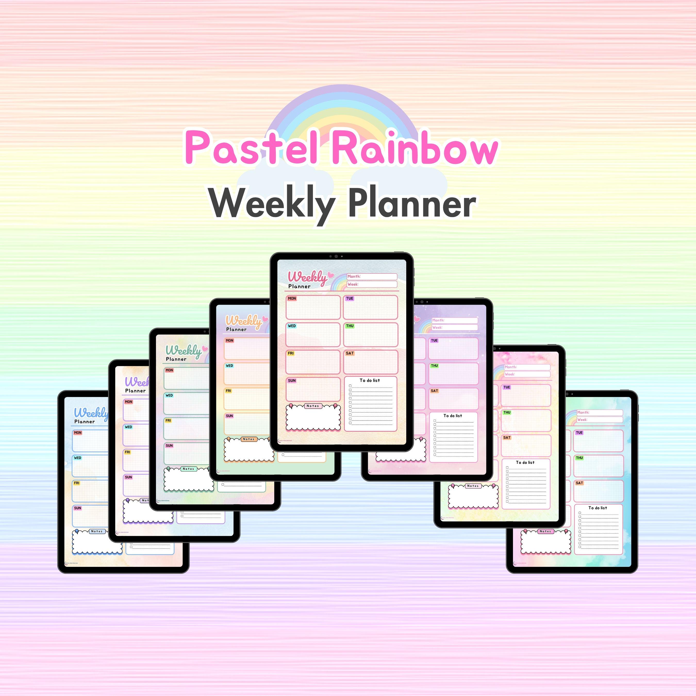 Pastel Rainbow Weekly Planner | Kawaii Organizer A4 A5 USL (digital ...