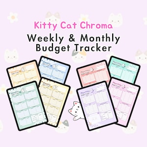Adorable Cats Feline Lovers Fur Parent Paw Print Undated Digital Weekly & Monthly Budget Tracker/ Cute Pastel Colors Design A4 A5 USL